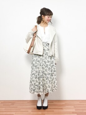 「reca（レカ）のアイテム（ライダースジャケット）」を使った、内山陽菜さん（レディース・149cm）の春コーディネート