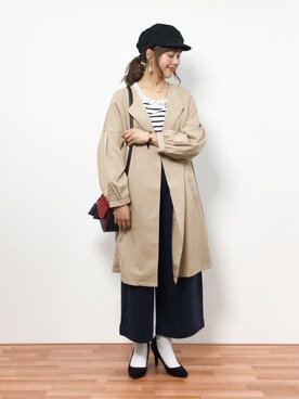 「袖ボリューム」｜「アイテム（ノーカラージャケット）」を使った、内山陽菜さん（レディース・149cm）の春コーディネート