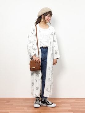 「コンバース ハイカット」｜「アイテム（ハンチング/ベレー帽）」を使った、内山陽菜さん（レディース・149cm）の春コーディネート