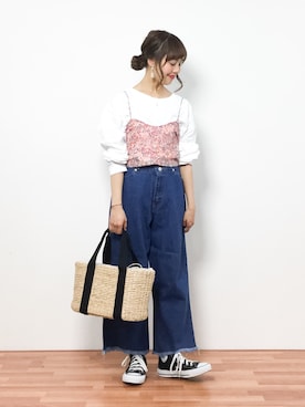 「WC（ダブル シー）のアイテム（デニムパンツ）」を使った、内山陽菜さん（レディース・149cm）の春コーディネート