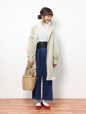 「サッシュベルト」｜「アイテム（ノーカラージャケット）」を使った、内山陽菜さん（レディース・149cm）の春コーディネート