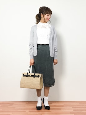 「TOPKAPI（トプカピ）のアイテム（かごバッグ）」を使った、内山陽菜さん（レディース・149cm）の春コーディネート