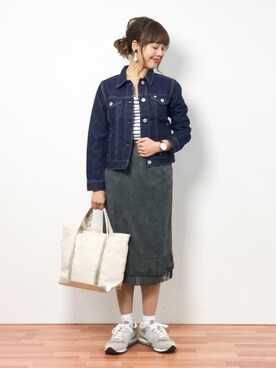 「EDWIN（エドウィン）のアイテム（ジャケット/アウター）」を使った、内山陽菜さん（レディース・149cm）の春コーディネート
