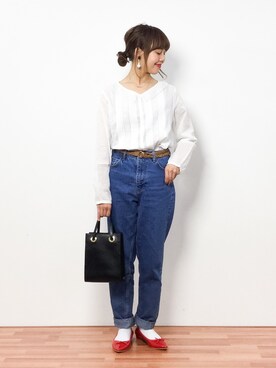 「KBF+（ケービーエフプラス）のKBF+ シカクリングミニBAG（ショルダーバッグ）」を使った、内山陽菜さん（レディース・149cm）の春コーディネート