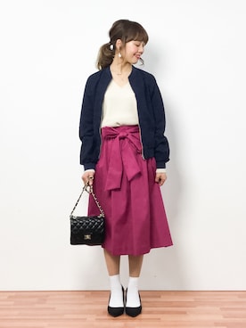 「Honeys（ハニーズ）のアイテム（ブルゾン）」を使った、内山陽菜さん（レディース・149cm）の春コーディネート