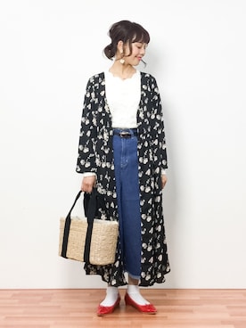 「切りっぱなしデニム」｜「アイテム（シャツワンピース）」を使った、内山陽菜さん（レディース・149cm）の春コーディネート