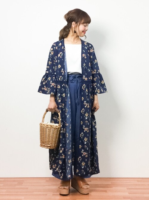 花柄シフォン羽織ワンピースを使った人気ファッションコーディネート - WEAR