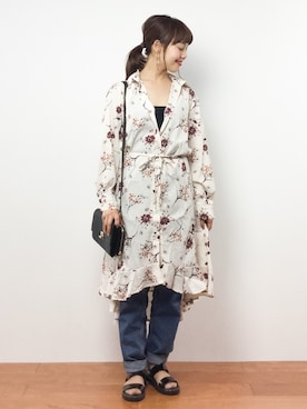 「ロールアップ」｜「アイテム（シャツワンピース）」を使った、内山陽菜さん（レディース・149cm）の夏コーディネート