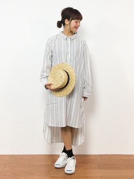「Chico（チコ）のアイテム（シャツワンピース）」を使った、内山陽菜さん（レディース・149cm）の夏コーディネート