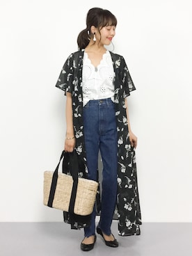 「coca（coca）（コカ）のアイテム（シャツワンピース）」を使った、内山陽菜さん（レディース・149cm）の夏コーディネート