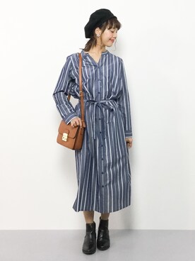 「N.（N. Natural Beauty Basic）（エヌエヌナチュラルビューティーベーシック）のアイテム（シャツワンピース）」を使った、内山陽菜さん（レディース・149cm）の秋コーディネート