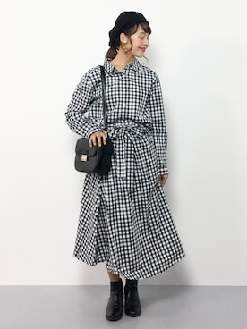 「セットアイテム」｜「アイテム（シャツワンピース）」を使った、内山陽菜さん（レディース・149cm）の秋コーディネート