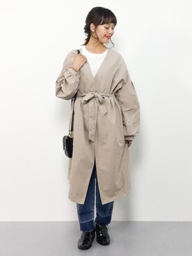 「select MOCA（セレクトモカ）のアイテム（トレンチコート）」を使った、内山陽菜さん（レディース・149cm）の秋コーディネート