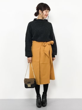 「黄色スカート」｜内山陽菜さん（レディース・149cm）の秋コーディネート