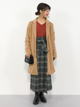 「ベージュのコート」｜内山陽菜さん（レディース・149cm）の秋コーディネート