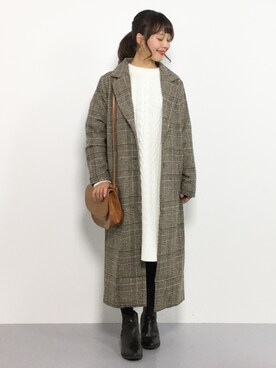 「reca（レカ）のアイテム（チェスターコート）」を使った、内山陽菜さん（レディース・149cm）の秋コーディネート