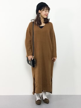 「RED CHOP WORKS（レッドチョップワークス）のアイテム（ワンピース/ドレス）」を使った、内山陽菜さん（レディース・149cm）の冬コーディネート