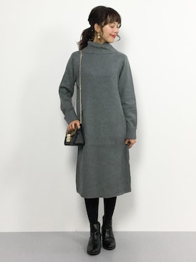 「グレーニット」｜「アイテム（ワンピース/ドレス）」を使った、内山陽菜さん（レディース・149cm）の冬コーディネート