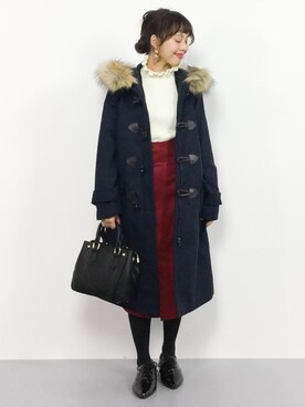「メルトン」｜「アイテム（ダッフルコート）」を使った、内山陽菜さん（レディース・149cm）の冬コーディネート