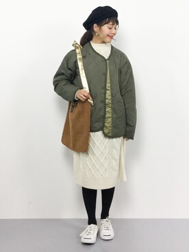 「DOUBLE NAME（ダブルネーム）のアイテム（ブルゾン）」を使った、内山陽菜さん（レディース・149cm）の冬コーディネート