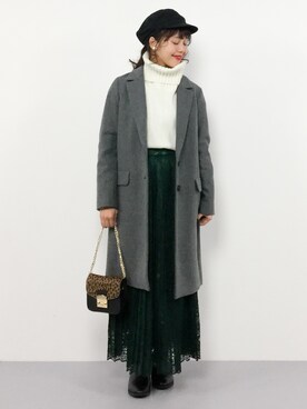 「Rouge vif（ルージュヴィフ）のアイテム（チェスターコート）」を使った、内山陽菜さん（レディース・149cm）の冬コーディネート