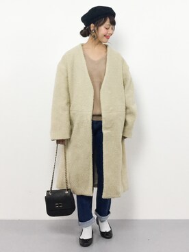「one after another NICE CLAUP（ワンアフターアナザーナイスクラップ）のアイテム（ハンチング/ベレー帽）」を使った、内山陽菜さん（レディース・149cm）の冬コーディネート
