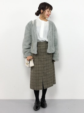 「Aラインスカート」｜「アイテム（ブルゾン）」を使った、内山陽菜さん（レディース・149cm）の冬コーディネート