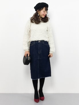 「one after another NICE CLAUP（ワンアフターアナザーナイスクラップ）のアイテム（ハンチング/ベレー帽）」を使った、内山陽菜さん（レディース・149cm）の冬コーディネート
