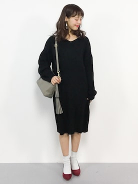 「Bab Bou Jeloud（バブブージュルード）のアイテム（ワンピース）」を使った、内山陽菜さん（レディース・149cm）の冬コーディネート