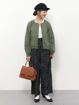 「ドットパンツ」｜「アイテム（ブルゾン）」を使った、内山陽菜さん（レディース・149cm）の冬コーディネート
