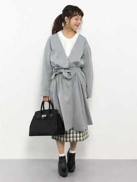 「透かし編みニット」｜「アイテム（その他アウター）」を使った、内山陽菜さん（レディース・149cm）の冬コーディネート