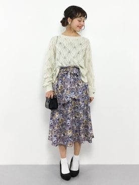 「透かし編みニット」｜内山陽菜さん（レディース・149cm）の冬コーディネート