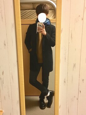 「MK MICHEL KLEIN HOMME （エムケーミッシェルクランオム）のアイテム（チェスターコート）」を使った、きっかわさん（メンズ・173cm）の冬コーディネート