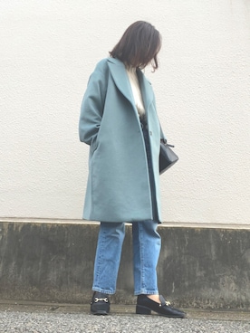 「水色」｜「アイテム（チェスターコート）」を使った、A.koさん（レディース・166cm）の冬コーディネート