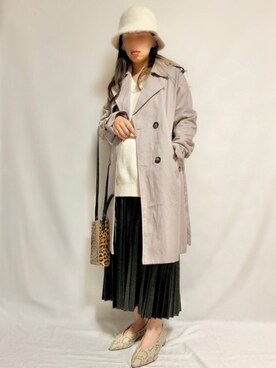 「レザースカート」｜「アイテム（トレンチコート）」を使った、🌷𝒚𝒖𝒖𝒓𝒊.🌷さん（レディース・150cm）の冬コーディネート