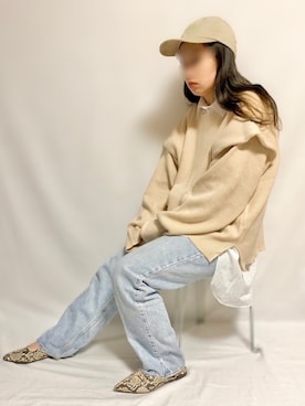 「Levi's（リーバイス）のDAD JEANS  CHARLIE BOY（デニムパンツ）」を使った、🌷𝒚𝒖𝒖𝒓𝒊.🌷さん（レディース・150cm）の冬コーディネート