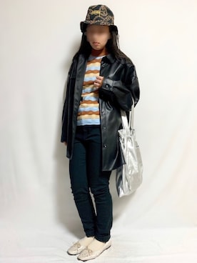 「ボーダーニット」｜「アイテム（バレエシューズ）」を使った、🌷𝒚𝒖𝒖𝒓𝒊.🌷さん（レディース・150cm）の冬コーディネート