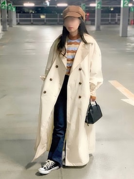 「ボーダーニット」｜「アイテム（トレンチコート）」を使った、🌷𝒚𝒖𝒖𝒓𝒊.🌷さん（レディース・150cm）の冬コーディネート