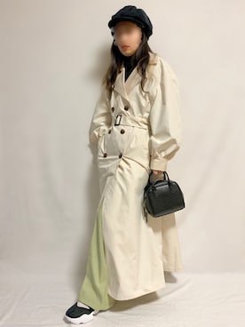 「センタープレスパンツ」｜「アイテム（トレンチコート）」を使った、🌷𝒚𝒖𝒖𝒓𝒊.🌷さん（レディース・150cm）の冬コーディネート