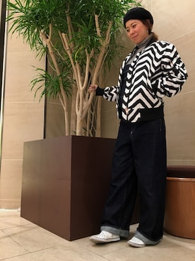 「DIESEL（ディーゼル）のアイテム（ノーカラージャケット）」を使った、mayuさん（レディース・153cm）の冬コーディネート