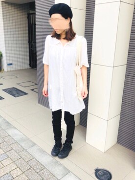 「NANO universe（ナノユニバース）のアイテム（シャツワンピース）」を使った、huco_56さん（レディース・157cm）の秋コーディネート