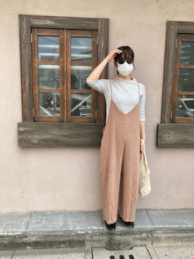 「スウエット」｜「アイテム（オールインワン・サロペット）」を使った、huco_56さん（レディース・157cm）の春コーディネート