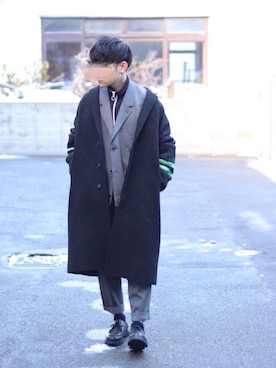 「LAD MUSICIAN（ラッドミュージシャン）のアイテム（チェスターコート）」を使った、心さん（メンズ・164cm）の冬コーディネート