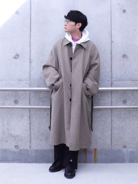 「レイヤードstyle」｜「アイテム（ステンカラーコート）」を使った、心さん（メンズ・164cm）の冬コーディネート