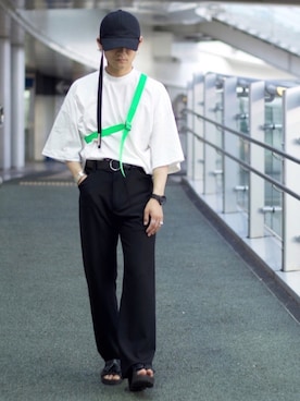 「蛍光カラー」｜「アイテム（その他）」を使った、心さん（メンズ・164cm）の夏コーディネート