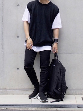 「ベスト×Tシャツ」｜「アイテム（その他）」を使った、心さん（メンズ・165cm）の夏コーディネート