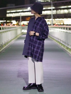 心さんの「ms3948-Plaidcolor scheme Oversize silhouette shirt シャツ」を使ったコーディネート