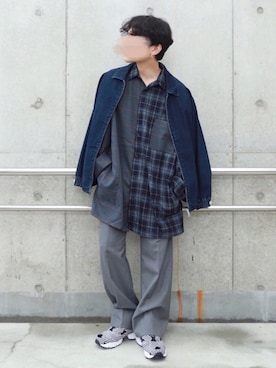 心さんの「ms3948-Plaidcolor scheme Oversize silhouette shirt シャツ」を使ったコーディネート