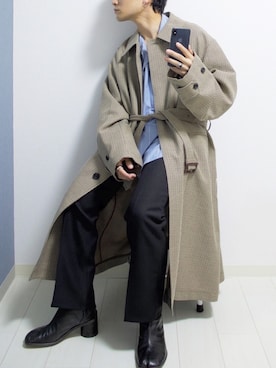 「足袋」｜「アイテム（ステンカラーコート）」を使った、心さん（メンズ・164cm）の秋コーディネート