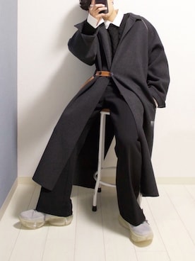 「SUNSEA（サンシー）のアイテム（ステンカラーコート）」を使った、心さん（メンズ・164cm）の秋コーディネート